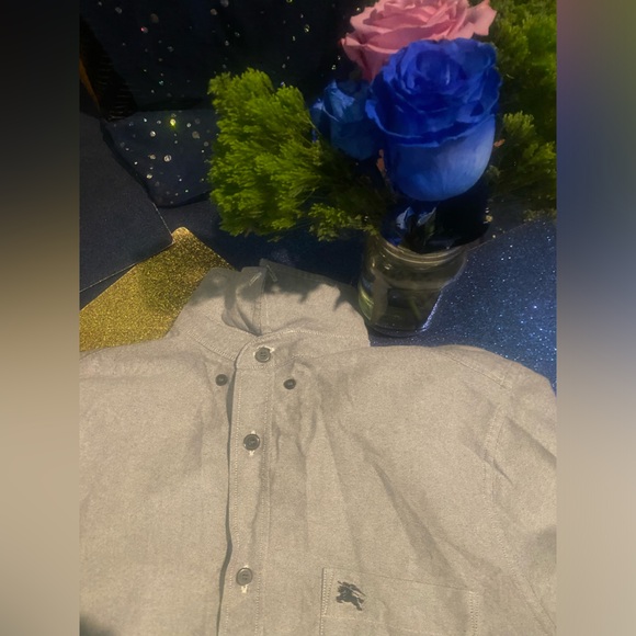 BURBERRY BRIT MEN’s LIGHT GREY-BLUE VINTAGE AUTHENTIC FULL-SLEEVE Shirt RARE LUX - Picture 14 of 16